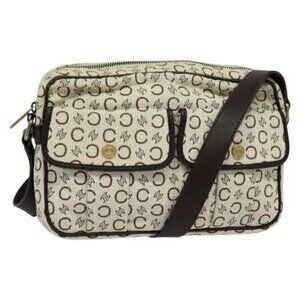 Authentic CELINE C Macadam Canvas Shoulder Bag White